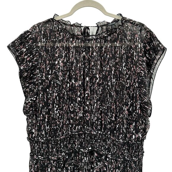 Simply Vera XXL Midi Dress Black Chiffon w/ Slip Black Pink Smocked Hi-Lo Party - Picture 2 of 10